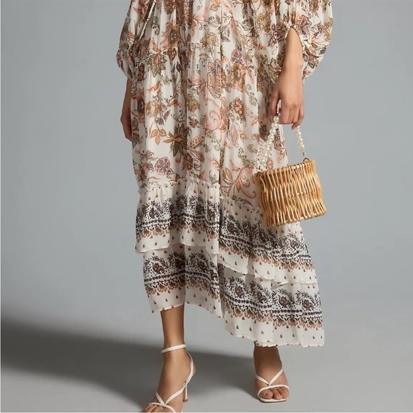 Anthropologie Boho V Neck Balloon Sleeve Maxi Dress Floral Tiered size Small - Picture 5 of 16
